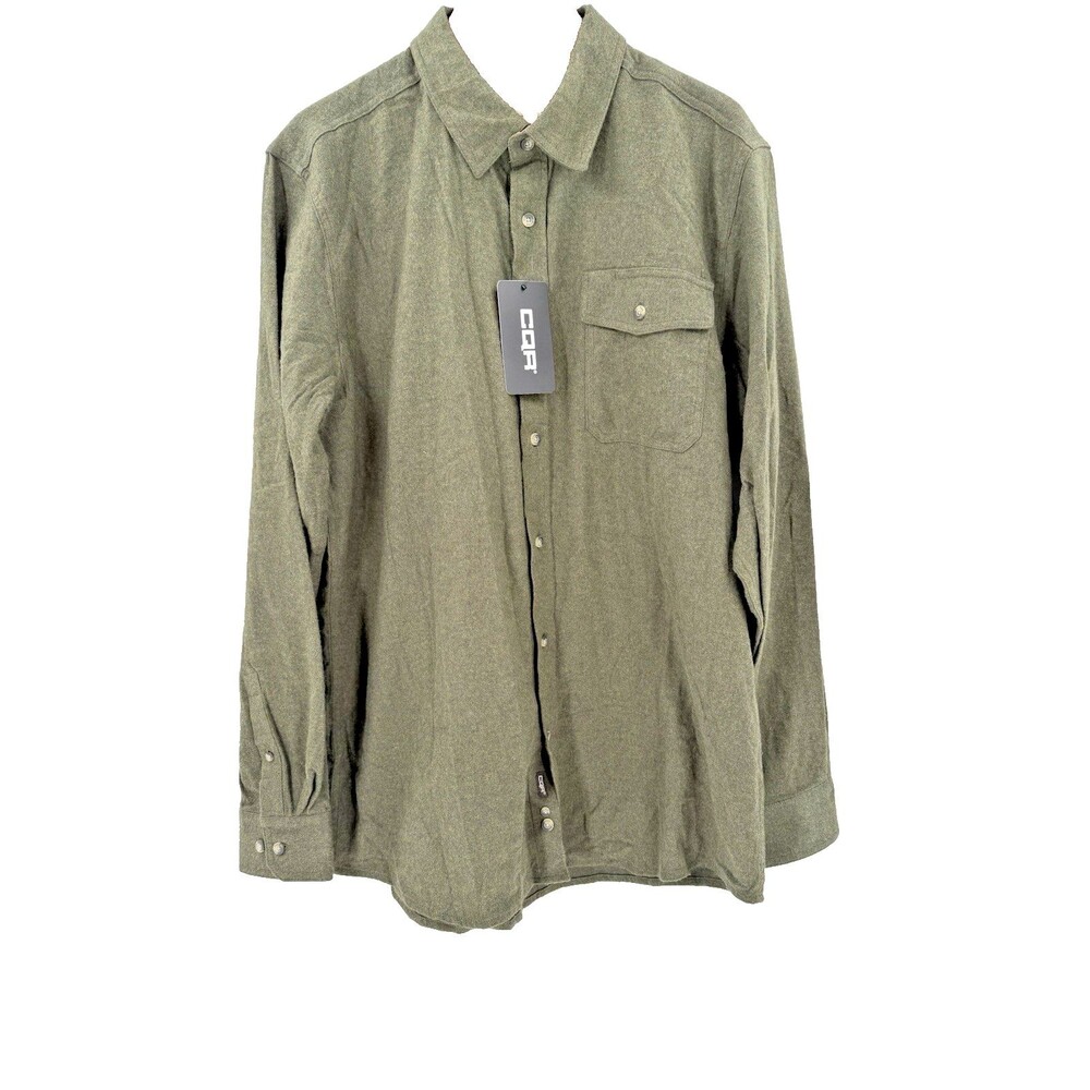 NEW TAGS CQR Tactical LARGE Green Long Sleeve Cotton Flannel Shirt Button Front